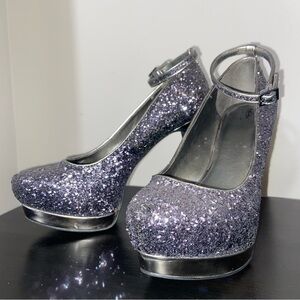 Glitter Silvery Lavender Platform 5 Inch Stiletto Heels